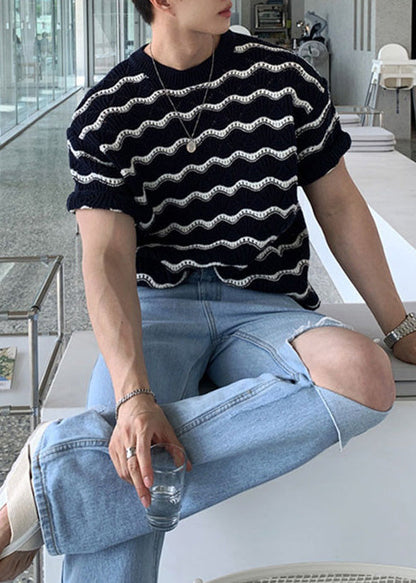 T Shirt Striped Summer Cool Oversized And White Men Knit