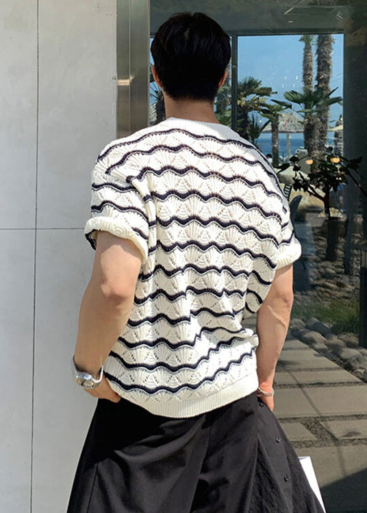 T Shirt Striped Summer Cool Oversized And White Men Knit