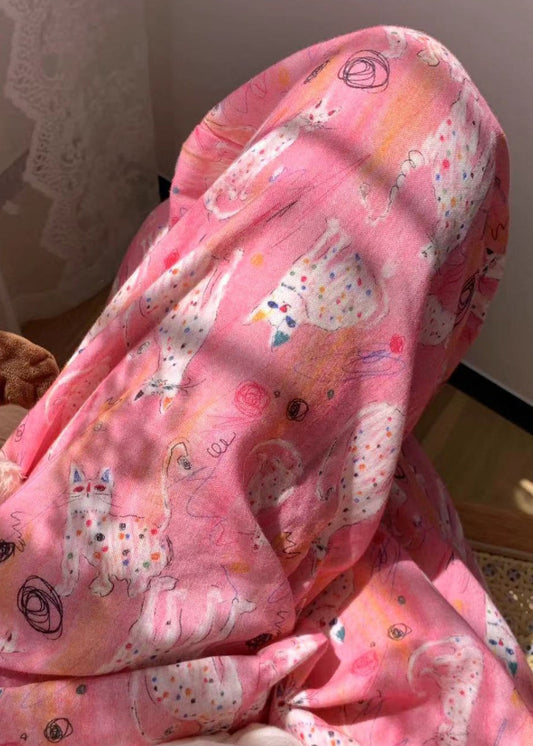 Pajamas Pink Waist Summer Print Cozy Pants Elastic Cotton