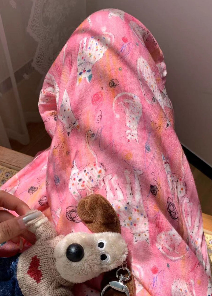 Pajamas Pink Waist Summer Print Cozy Pants Elastic Cotton