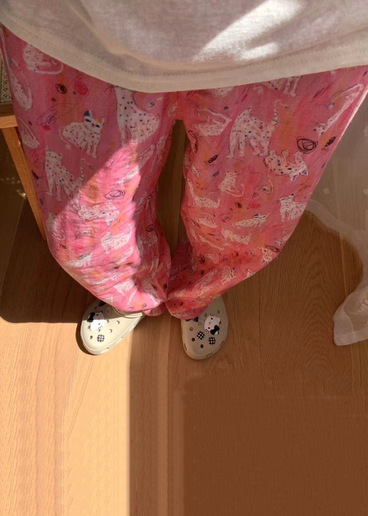 Pajamas Pink Waist Summer Print Cozy Pants Elastic Cotton