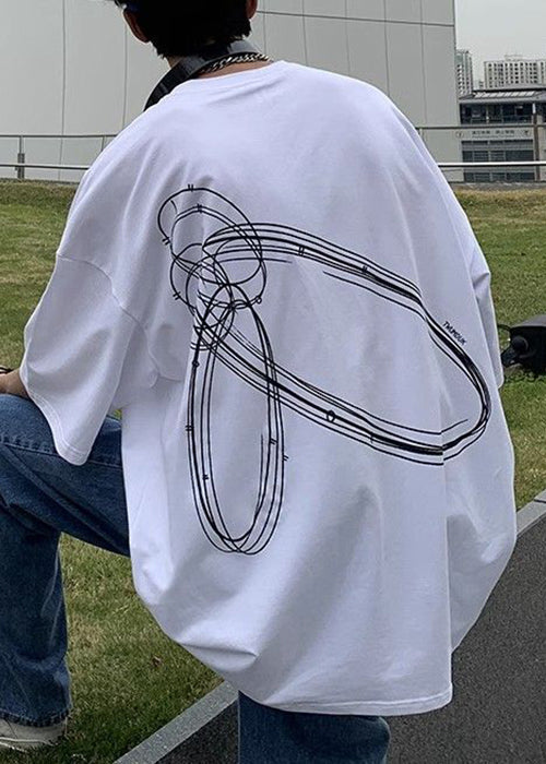 White Men Print Shirt T O-Neck Summer Cotton Cozy