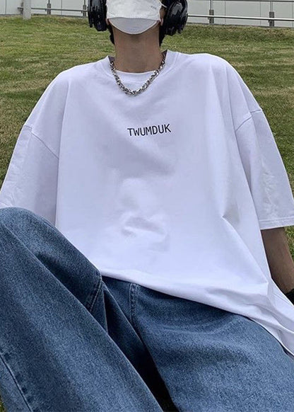 White Men Print Shirt T O-Neck Summer Cotton Cozy