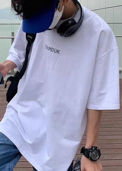 White Men Print Shirt T O-Neck Summer Cotton Cozy