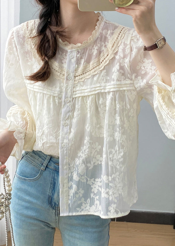 Cute Apricot Ruffled Patchwork Button Shirts Spring VB1085