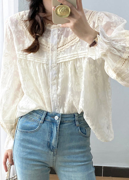 Cute Apricot Ruffled Patchwork Button Shirts Spring VB1085