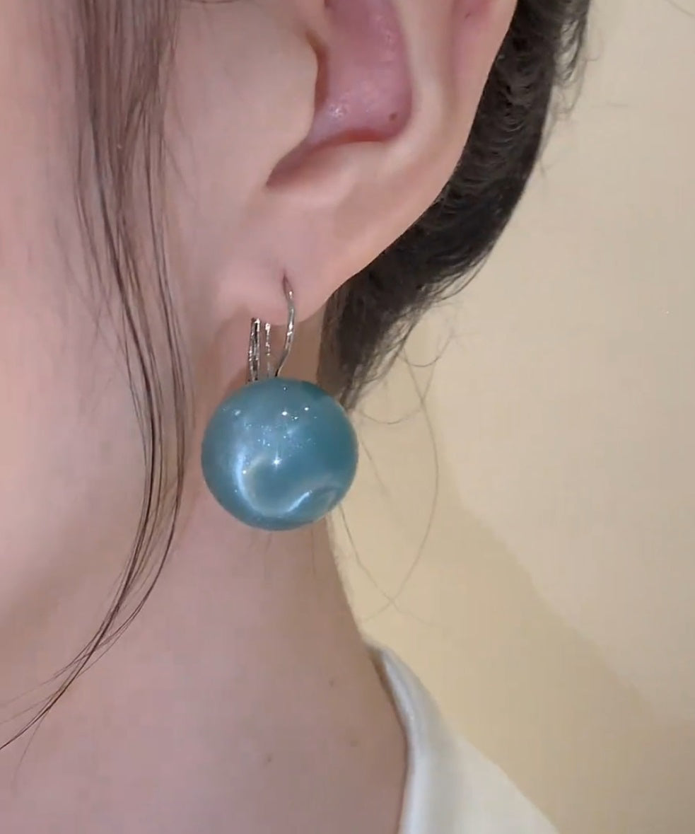 Silver Ball Drop Sterling Earrings Cute Blue