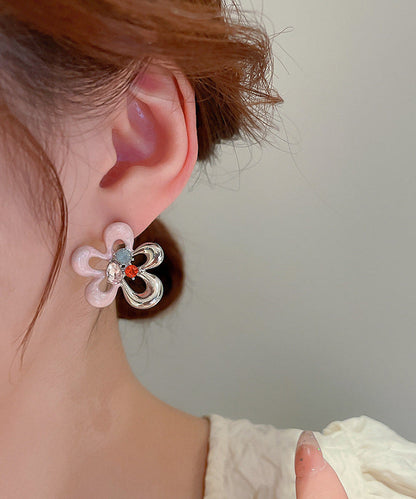 Glaze Zircon Hollow Cute Floral Drip Stud Colorblock Out Alloy