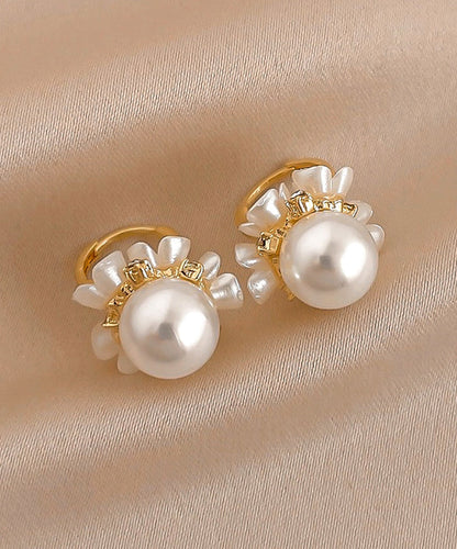 Alloy Pearl Hoop Cute Gold Earrings Zircon Floral
