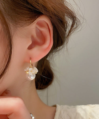 Alloy Pearl Hoop Cute Gold Earrings Zircon Floral