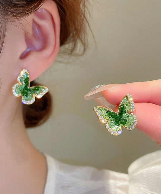 Zircon Stud Green Cute Copper Butterfly Earrings Crystal