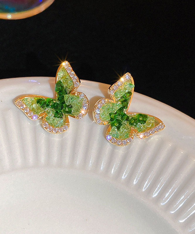Zircon Stud Green Cute Copper Butterfly Earrings Crystal