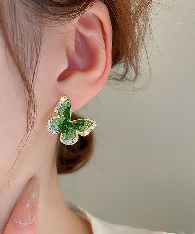 Zircon Stud Green Cute Copper Butterfly Earrings Crystal