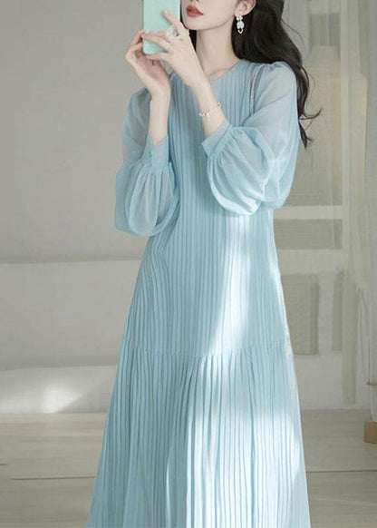 O-Neck Blue Maxi Spring Cinched Light Cute Dresses