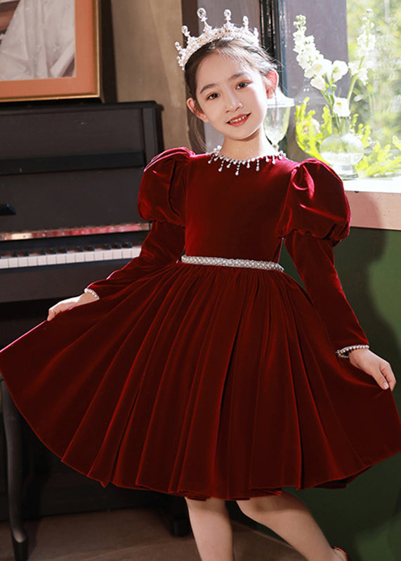 Long Velour Mulberry Bead Girls Silk Nail Cute Dress Patchwork