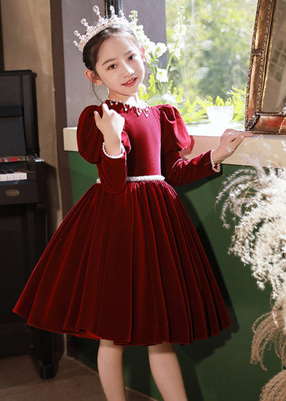 Long Velour Mulberry Bead Girls Silk Nail Cute Dress Patchwork