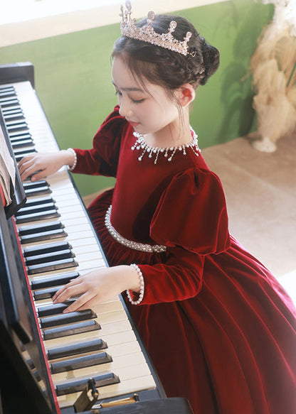 Long Velour Mulberry Bead Girls Silk Nail Cute Dress Patchwork