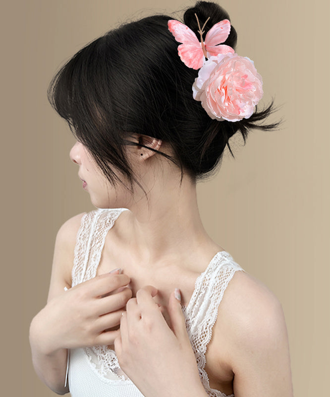 Floral Butterfly Cloth Pink Hairpin Cute
