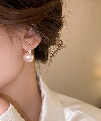 Cute Earrings Copper Pink Alloy Pearl Hoop