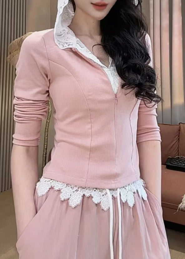 And Leg Wide Pants Two Pieces Hooded Fake Cute Sweatshirt Pink