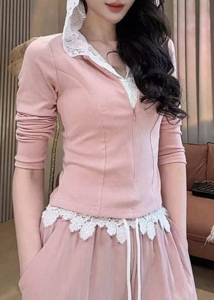 And Leg Wide Pants Two Pieces Hooded Fake Cute Sweatshirt Pink