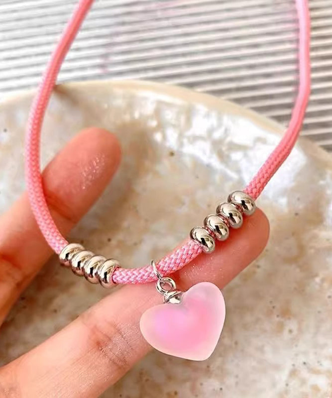 Cute Pink Handmade Weaving Love Pendant Necklace RA037