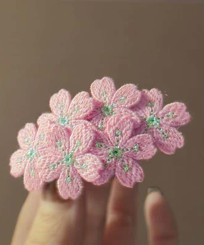 Cute Hairpin Pink Embroidery Knit Floral
