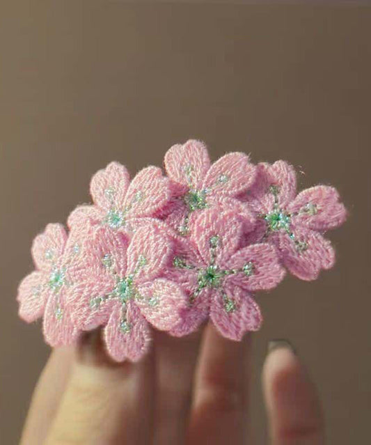 Cute Hairpin Pink Embroidery Knit Floral