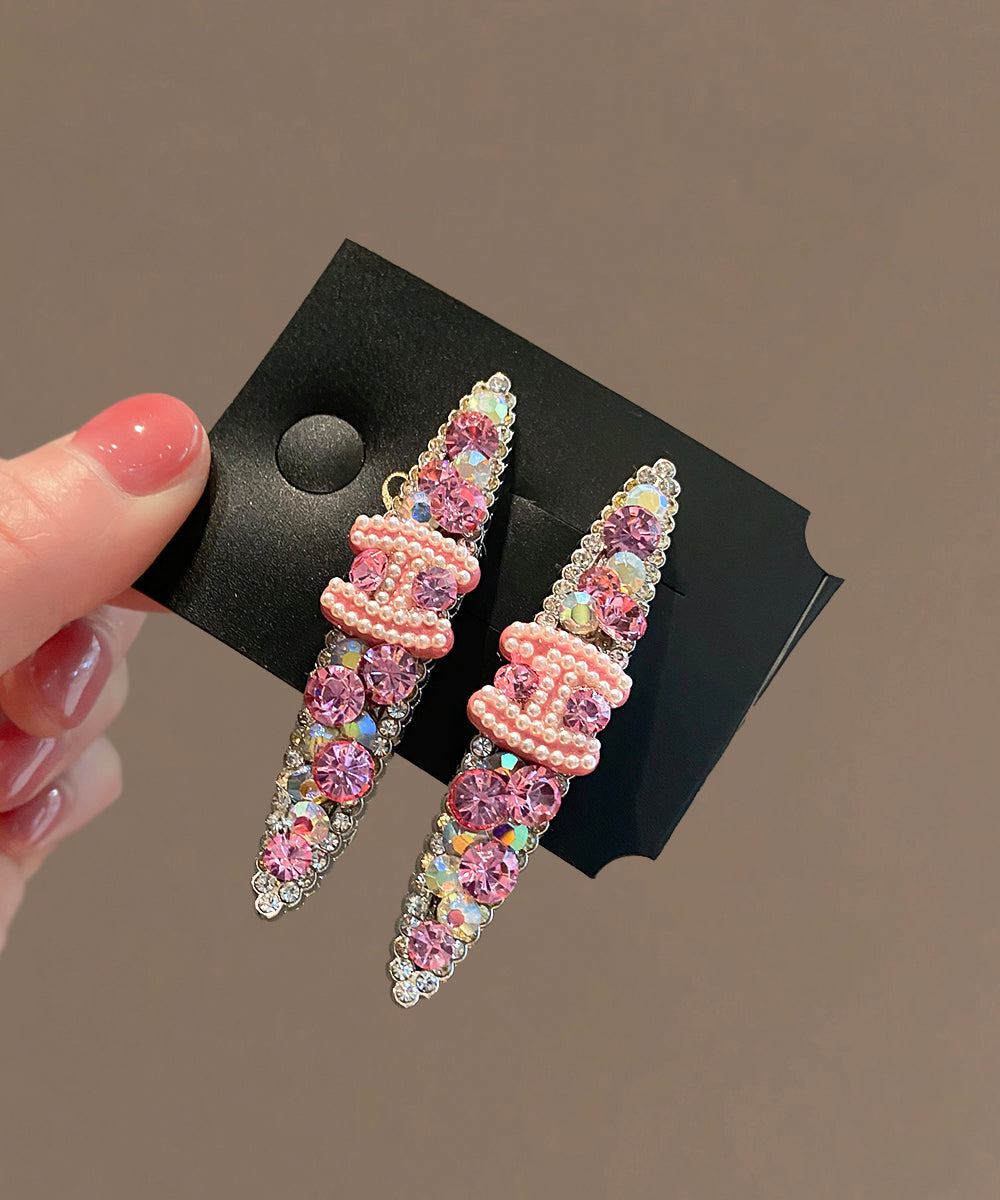 Metal Pearl Hairpin Zircon Pink Graphic Cute