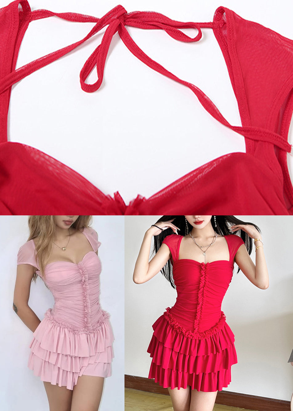 Dresses Summer Square Mid Cute Collar Pink Backless