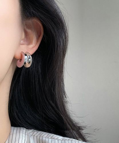 Cute Drip Sterling C-Shaped Glaze Pink Silver Earrings Hoop