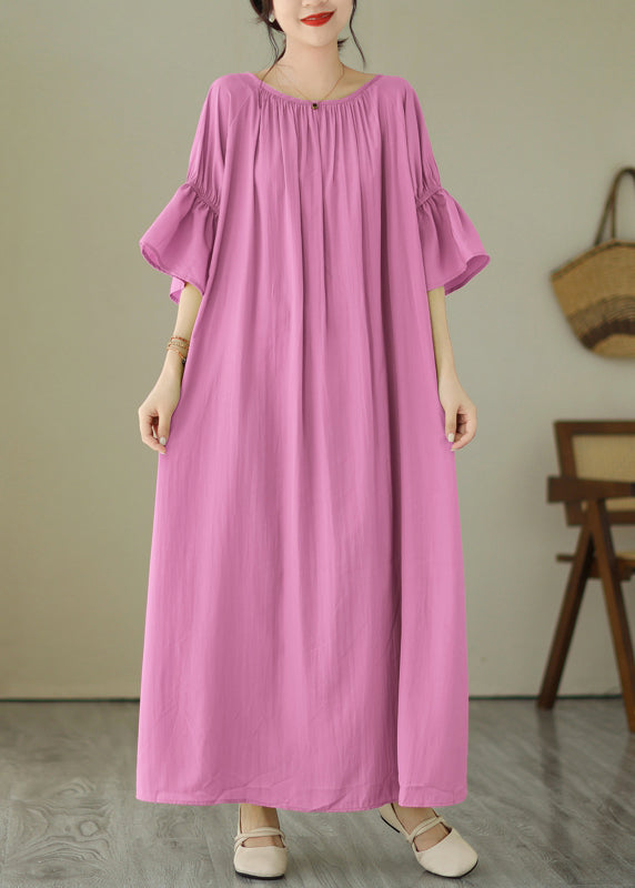 Süßes rosa Maxikleid mit Bindegürtel für den Sommer GH1067