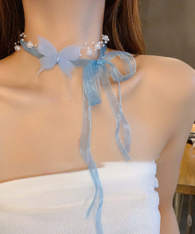 Zircon Pearl Cute Necklace Butterfly Tulle Pink Princess