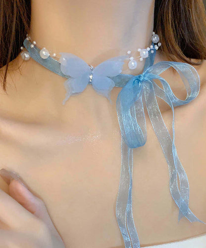 Zircon Pearl Cute Necklace Butterfly Tulle Pink Princess