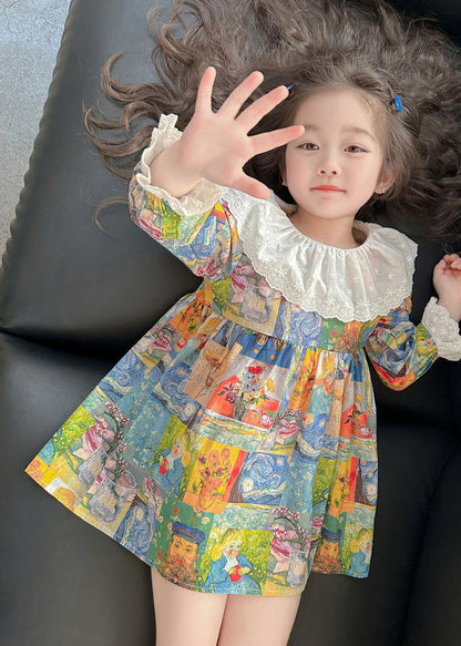 Robe mi-longue de vacances pour enfants en patchwork à imprimé mignon Automne SS1061