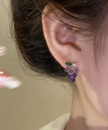 Purple Grapes Alloy Zircon Earrings Stud Cute