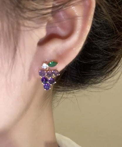 Purple Grapes Alloy Zircon Earrings Stud Cute