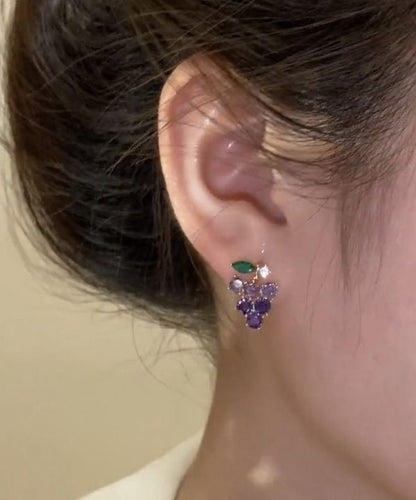 Purple Grapes Alloy Zircon Earrings Stud Cute