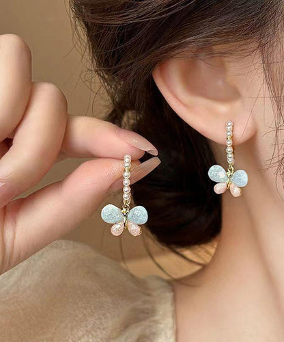 Rainbow Butterfly Hoop Cute Earrings Pearl Alloy