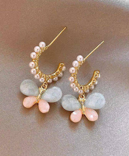 Rainbow Butterfly Hoop Cute Earrings Pearl Alloy