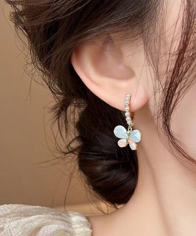 Rainbow Butterfly Hoop Cute Earrings Pearl Alloy