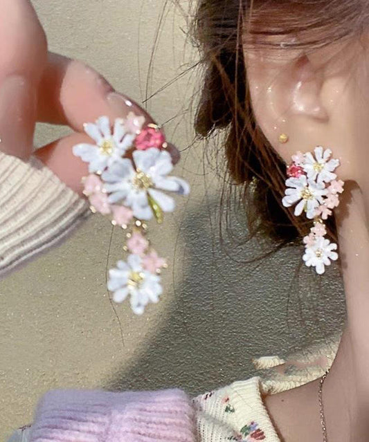 Cute Floral Copper Rainbow Drip Earrings Glaze Drop