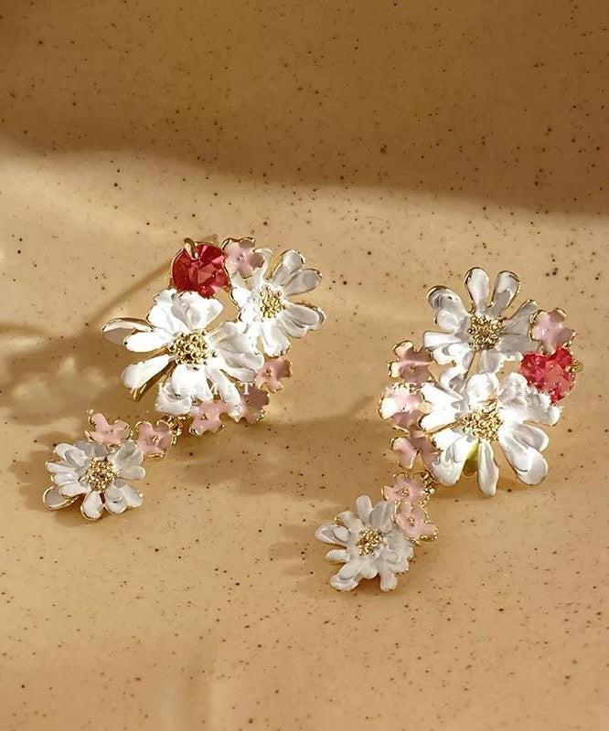 Cute Floral Copper Rainbow Drip Earrings Glaze Drop