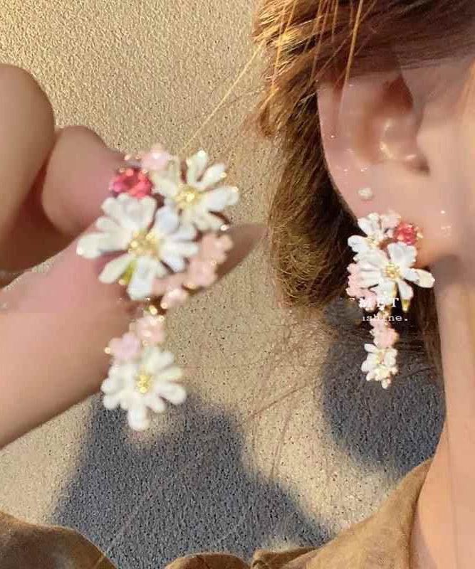 Cute Floral Copper Rainbow Drip Earrings Glaze Drop