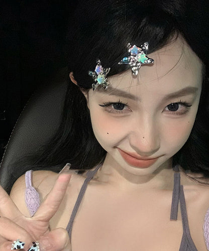Metal Alloy Crystal Pair Cute A Rainbow Hairpin Star