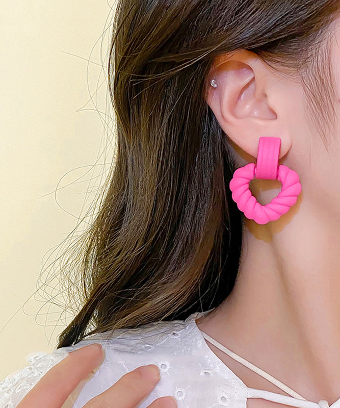 Cute Rose Acrylic Love Fried Dough Twists Hollow Out Drop Earrings ZZ073