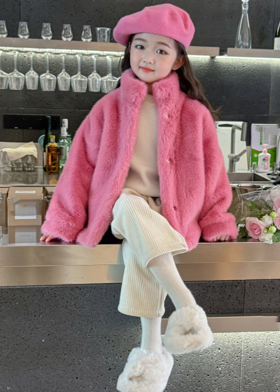 Cute Rose Stand Collar Girls Mink Velvet Coats WinterTG022
