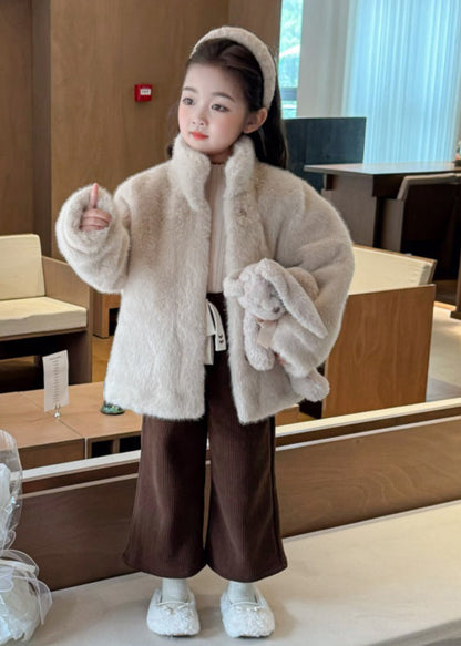 Cute Rose Stand Collar Girls Mink Velvet Coats WinterTG022