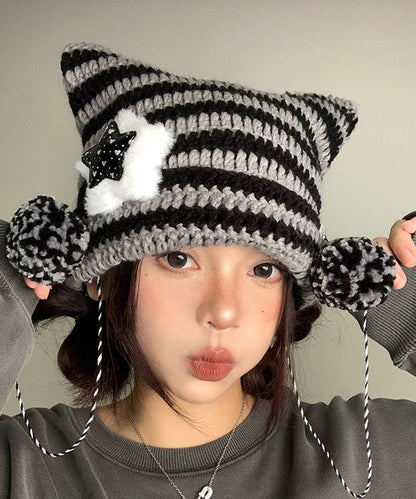 Cute Striped Knitted Cat Ear Boonie Hat Autumn And Winter WI024