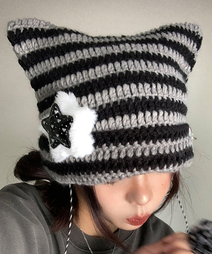 Cute Striped Knitted Cat Ear Boonie Hat Autumn And Winter WI024